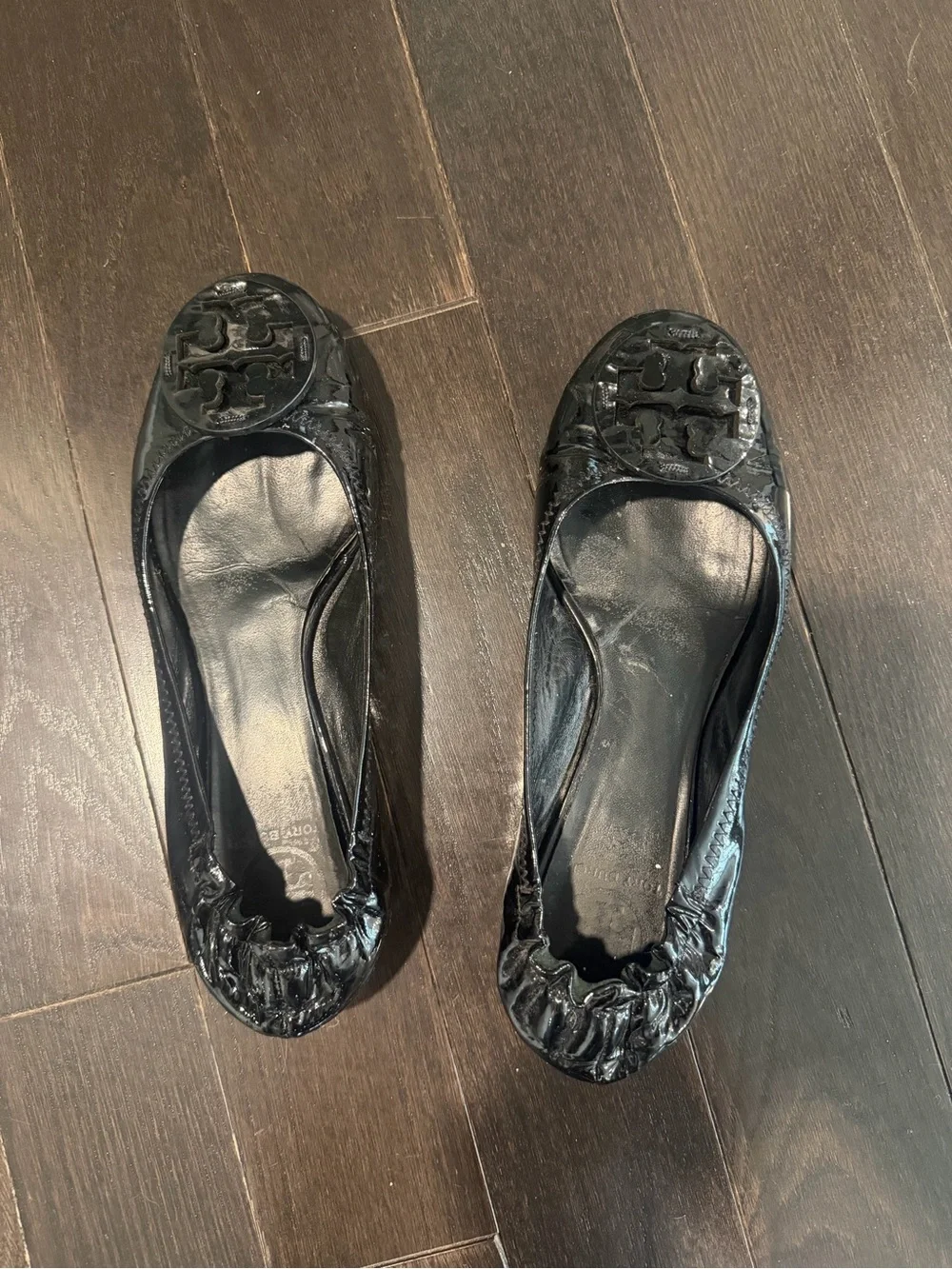 Tory Burch Black Patent Leather Logo Ballet Flats